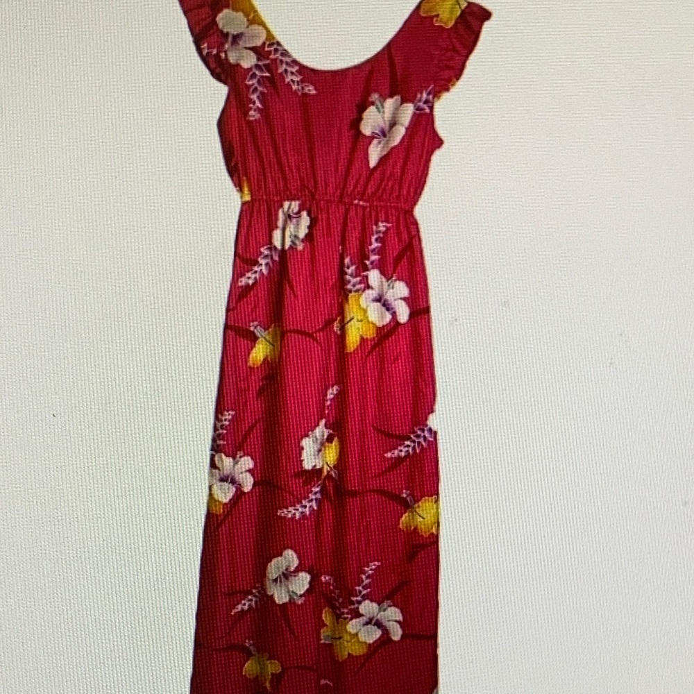 Vintage Red Floral Dress with Yellow and White Accents